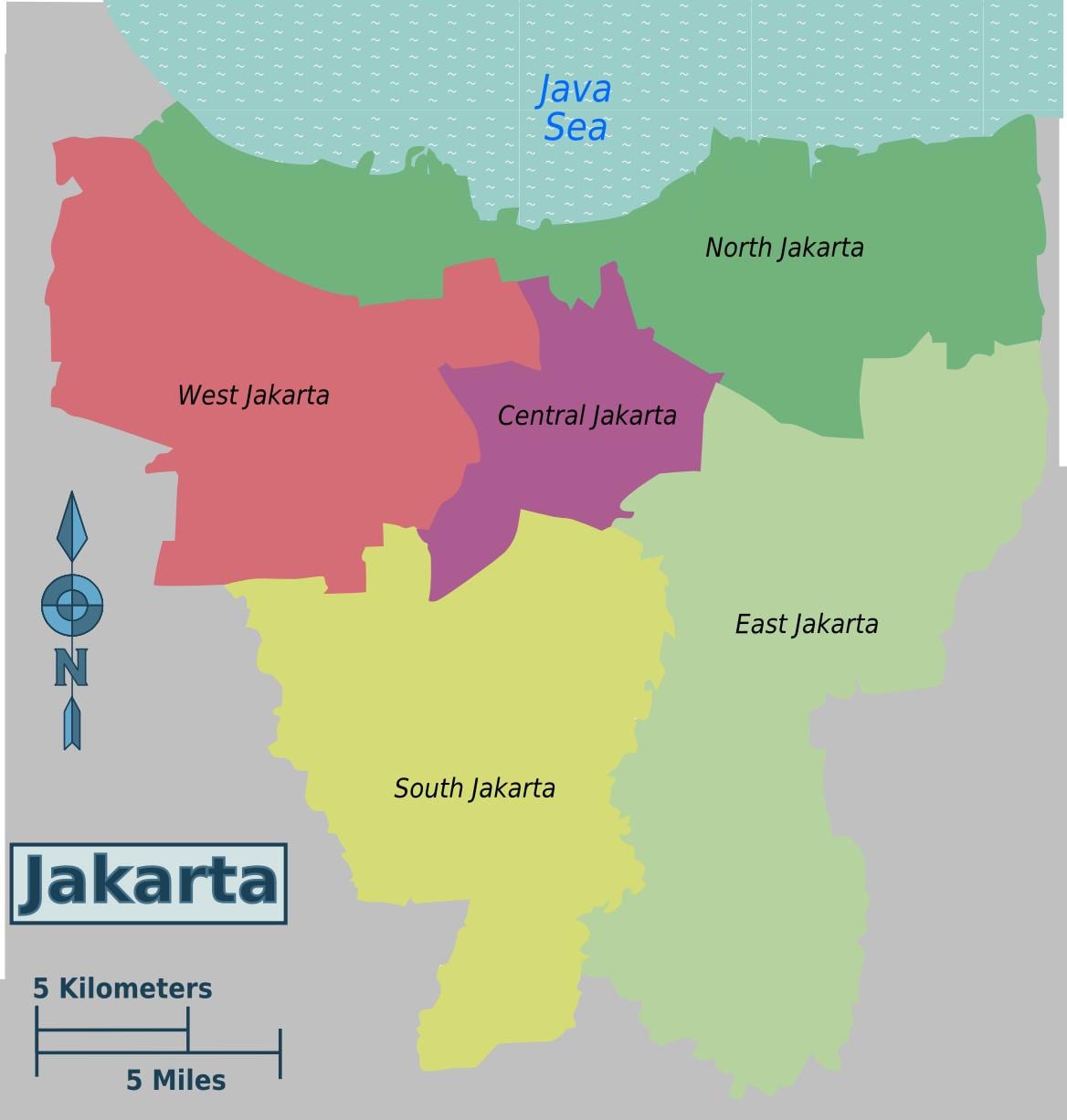 ನಕ್ಷೆ ಜಿಲ್ಲೆಗಳಲ್ಲಿ Jakarta